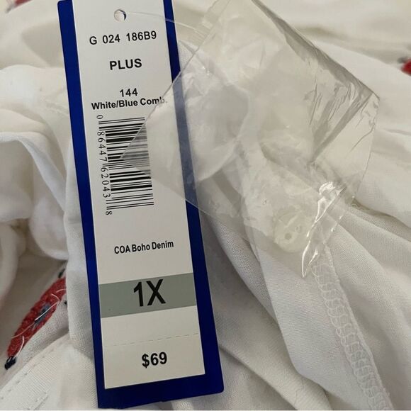 NYGARD White Cold Shoulder Peasant Embroidered Boho Top Plus Size 1X NEW NWT - Picture 9 of 11